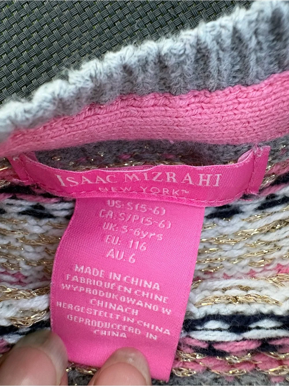 Isaac Mizrahi Pink and Gray Knit Sweater with Multicolor Stripes
